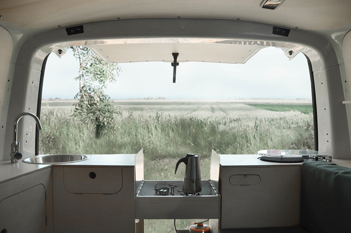 camper van kitchen bialetti coffee