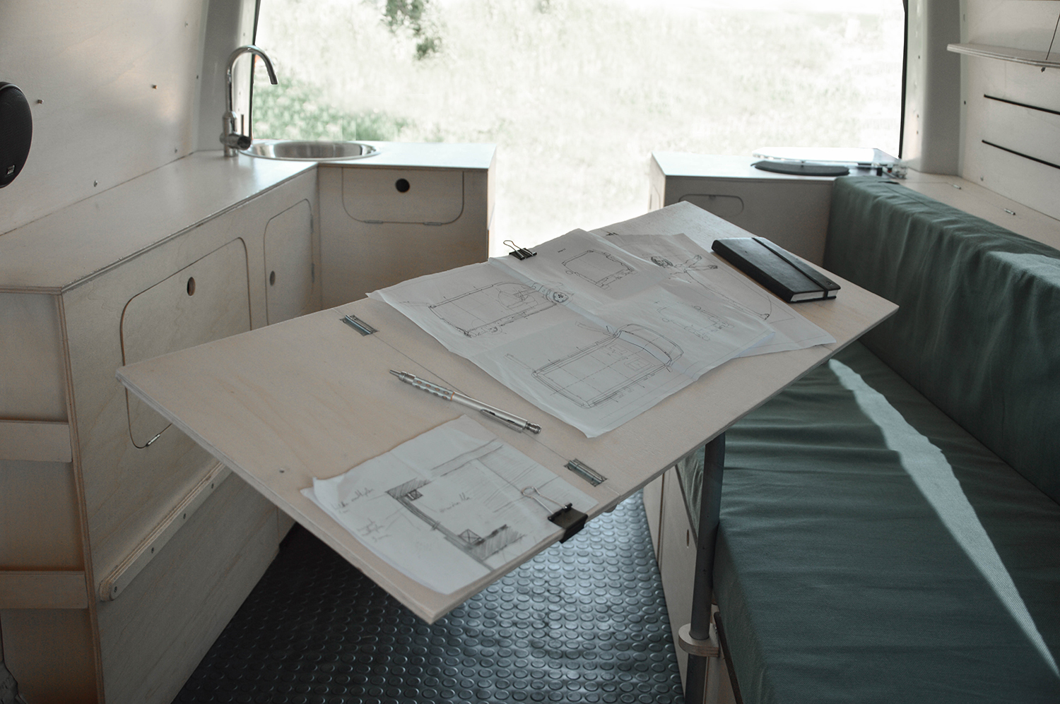 camper van drawing desk